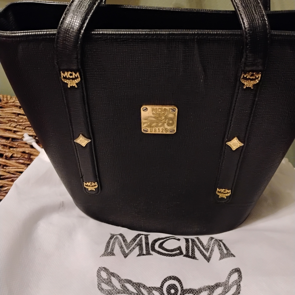 MCM Black Small Tote Bag with Gold Hardware & COA